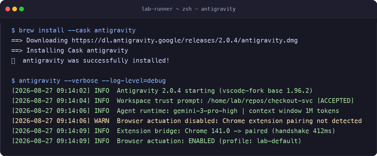Antigravity First Boot and Chrome Extension Pairing
